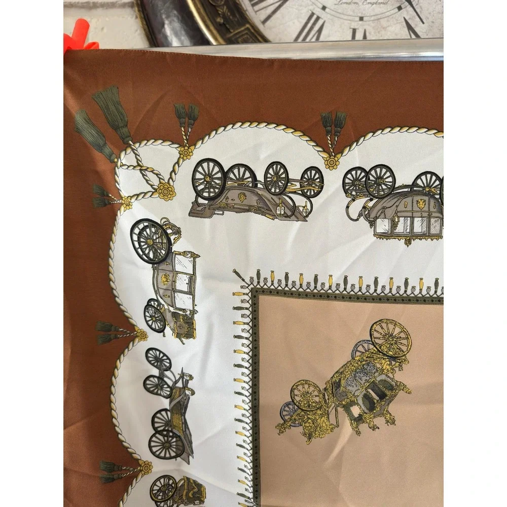 Cornelia‎ James Scarf Brown Royal Mews Carriage Print Polyester 31in Square